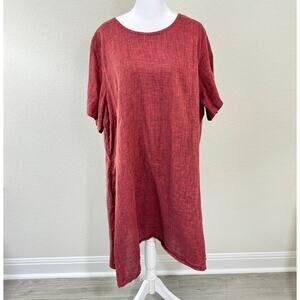 Linenbee Reddish Coral Midi Dress Size M 100% Linen with Pockets EUC